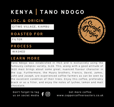Kenya Tano Ndogo AB - Whole & Ground Roasted Kenyan Coffee Beans